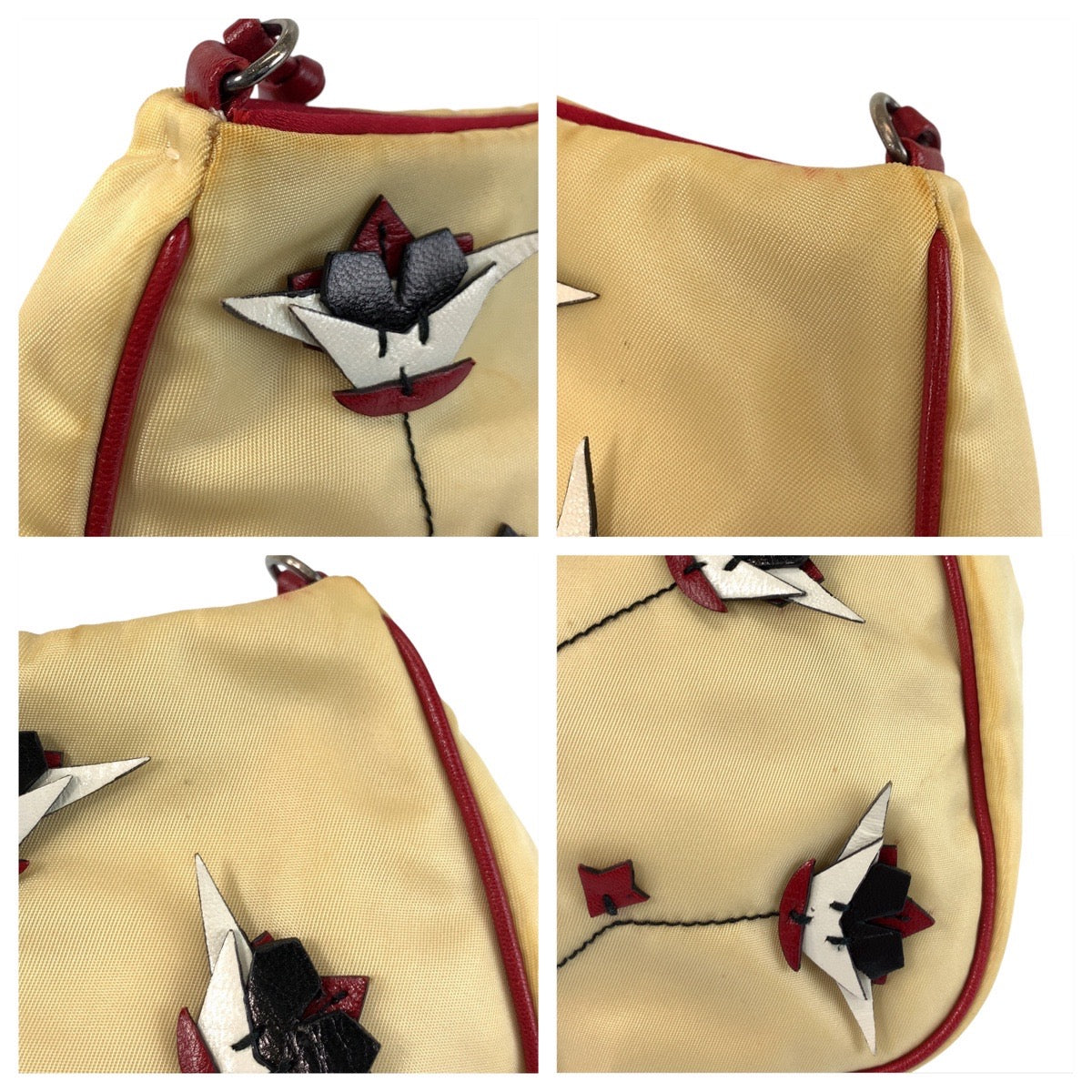 19363
PRADA プラダ 三角ロゴプレート ベージュ レッド シルバー金具 ナイロン / レザー ショルダーバッグ アクセサリーポーチ  レディース AB20