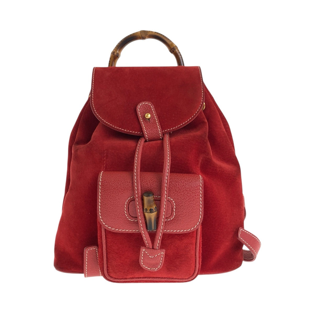 19366
GUCCI Vintage Bamboo Red Gold Hardware Suede / Leather 003 2034 0030 Backpack Daypack Women's ABP38