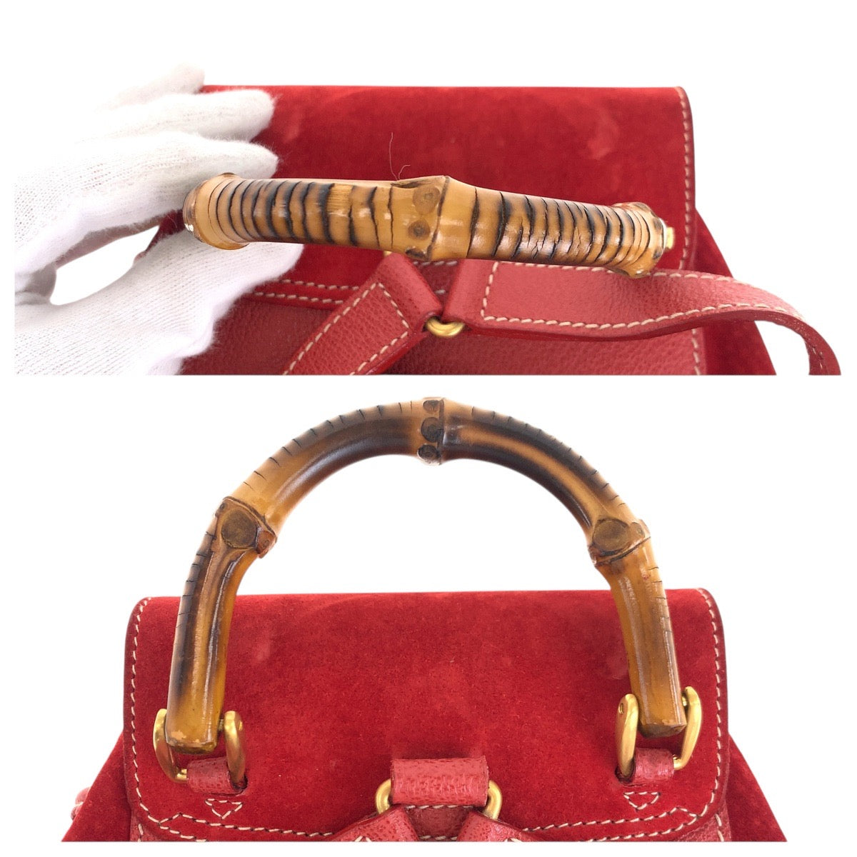 19366
GUCCI Vintage Bamboo Red Gold Hardware Suede / Leather 003 2034 0030 Backpack Daypack Women's ABP38