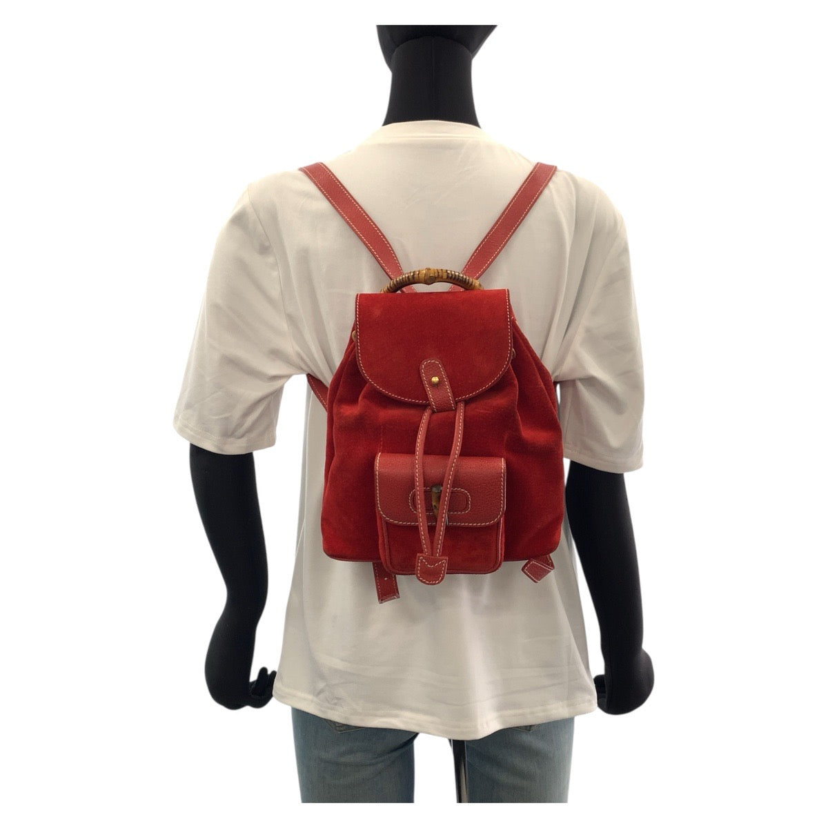 19366
GUCCI Vintage Bamboo Red Gold Hardware Suede / Leather 003 2034 0030 Backpack Daypack Women's ABP38