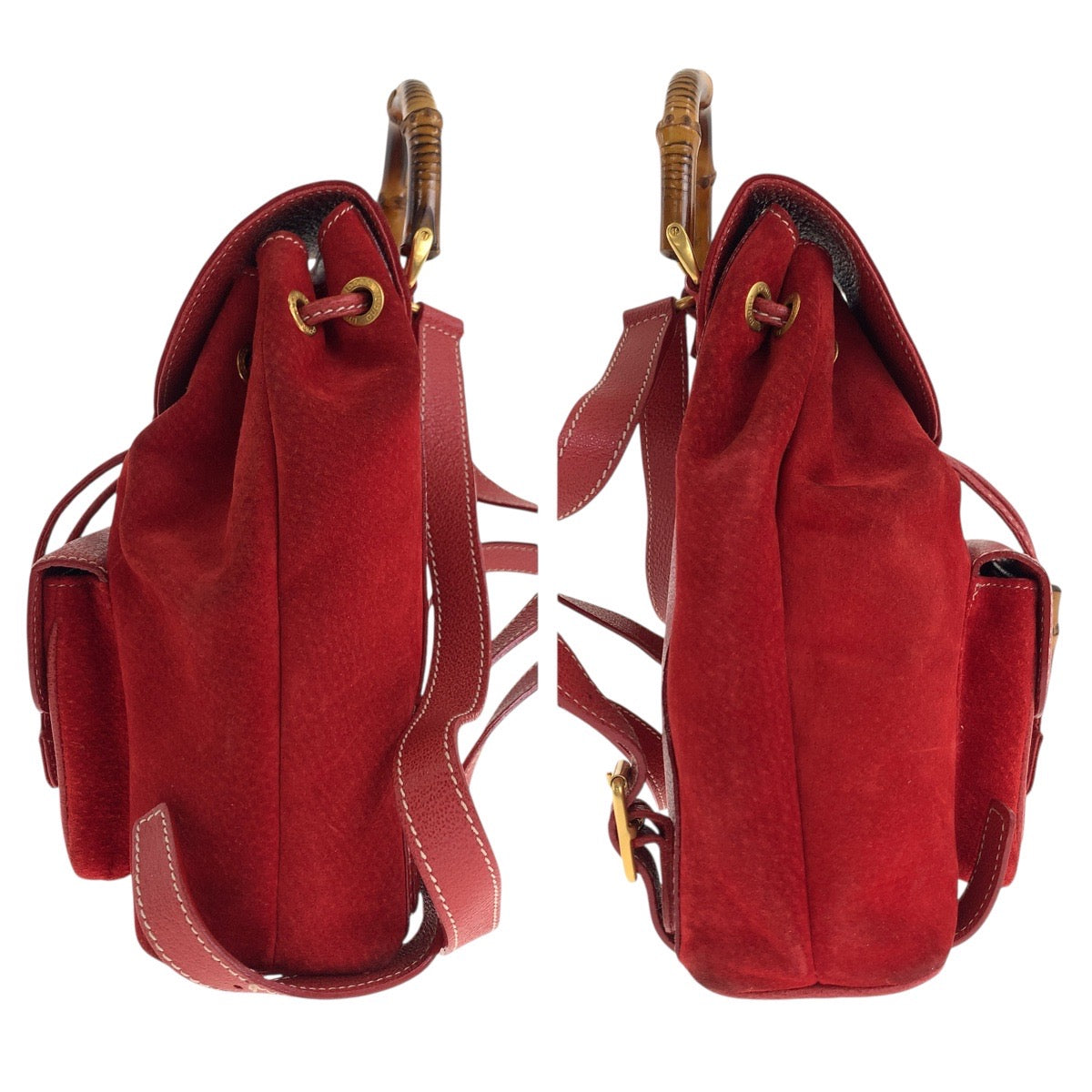 19366
GUCCI Vintage Bamboo Red Gold Hardware Suede / Leather 003 2034 0030 Backpack Daypack Women's ABP38