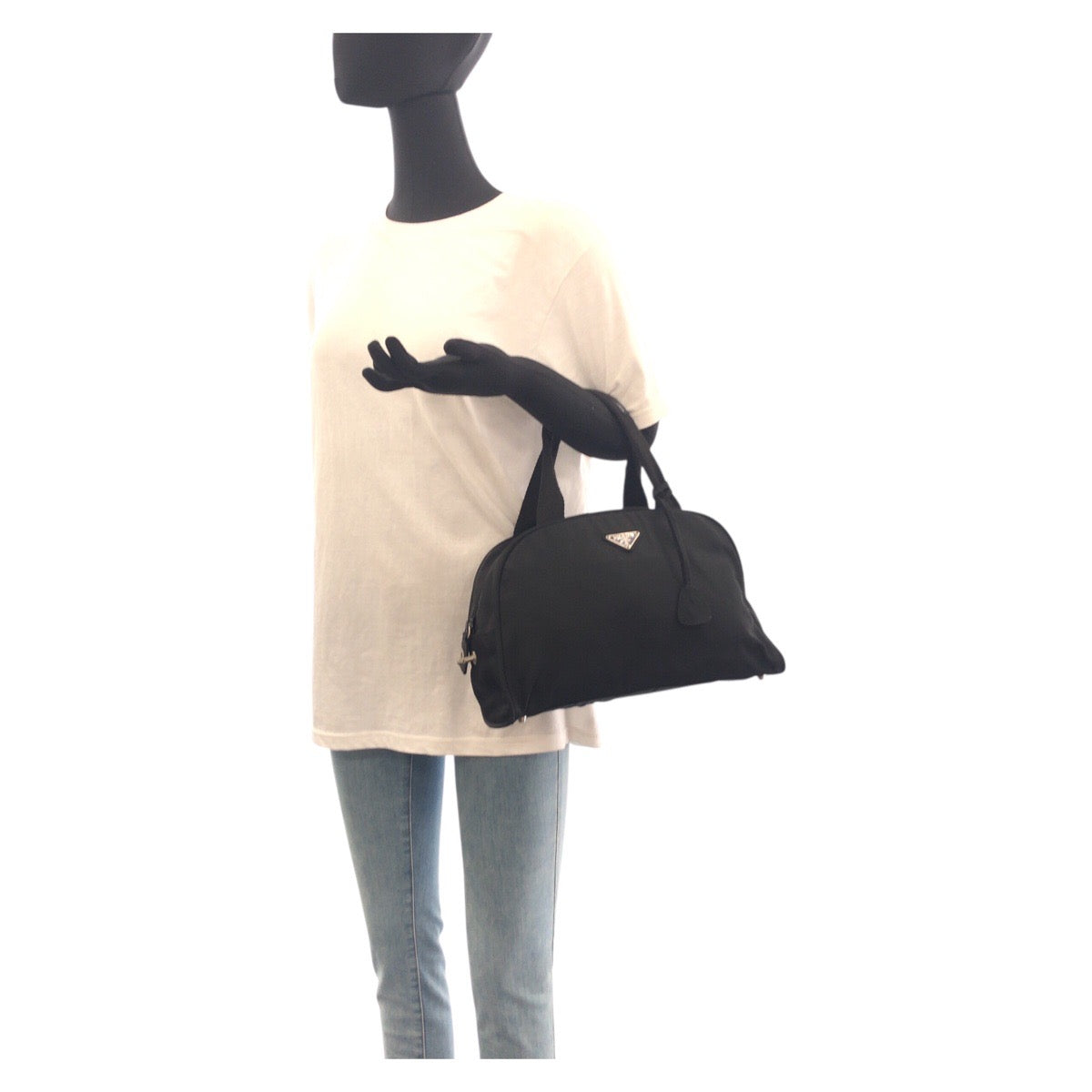 19367
PRADA プラダ テスート 三角ロゴプレート ブラック 黒 シルバー金具 ナイロン トートバッグ ハンドバッグ  レディース ABP20
