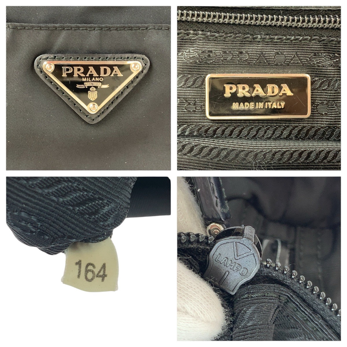 19368
PRADA プラダ テスート 三角ロゴプレート ブラック 黒 シルバー金具 ナイロン / レザー トートバッグ ハンドバッグ  レディース ABP34