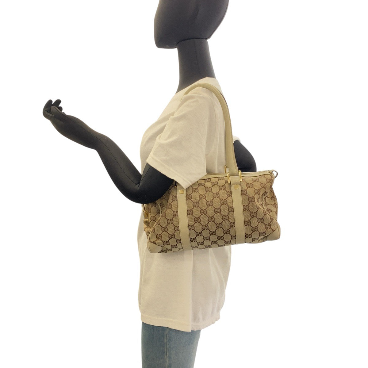 19309
GUCCI グッチ ベージュ ゴールド金具 GGキャンバス / レザー 000 0851 ハンドバッグ ショルダーバッグ  レディース B17