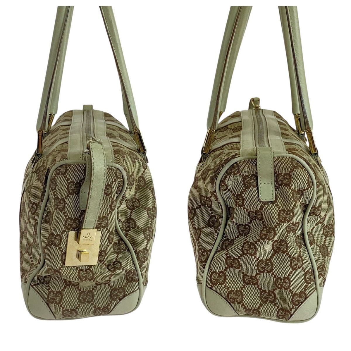 19309
GUCCI グッチ ベージュ ゴールド金具 GGキャンバス / レザー 000 0851 ハンドバッグ ショルダーバッグ  レディース B17