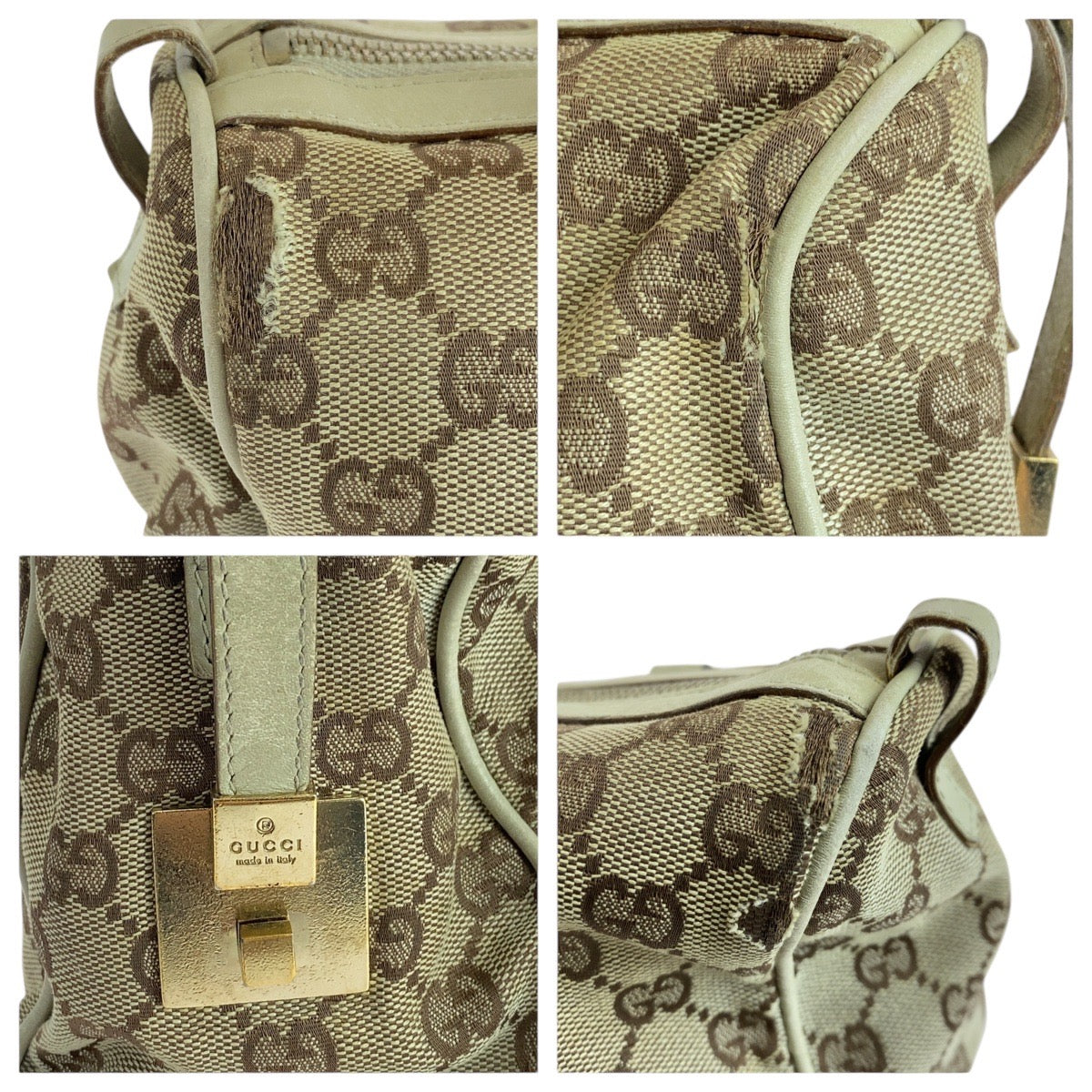 19309
GUCCI グッチ ベージュ ゴールド金具 GGキャンバス / レザー 000 0851 ハンドバッグ ショルダーバッグ  レディース B17