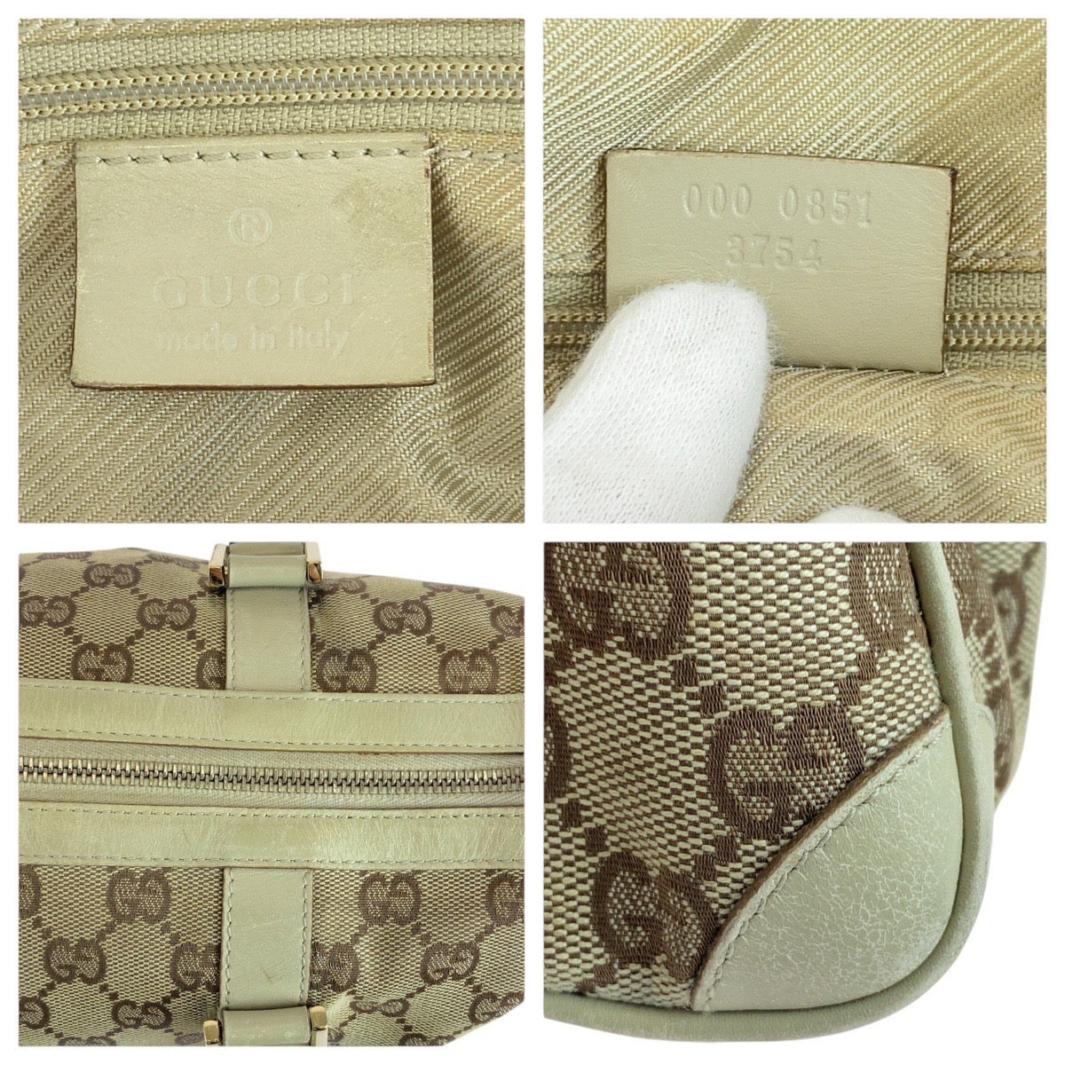 19309
GUCCI グッチ ベージュ ゴールド金具 GGキャンバス / レザー 000 0851 ハンドバッグ ショルダーバッグ  レディース B17