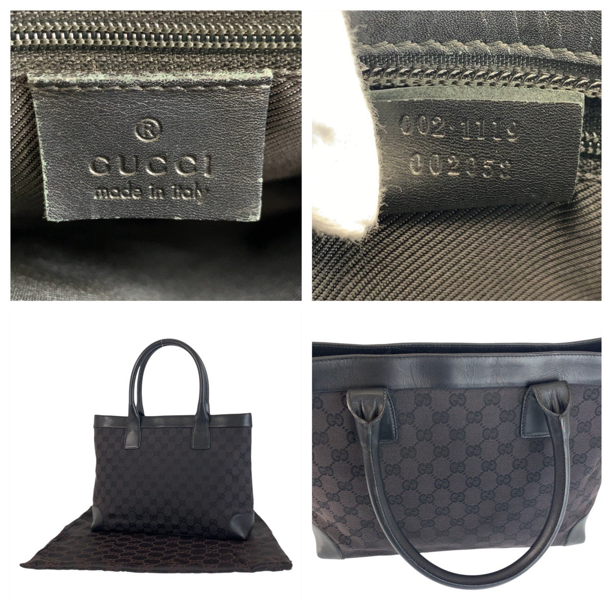 19380
GUCCI グッチ ブラック 黒 GGキャンバス / レザー 002 1119 トートバッグ ショルダーバッグ レディース ABP34