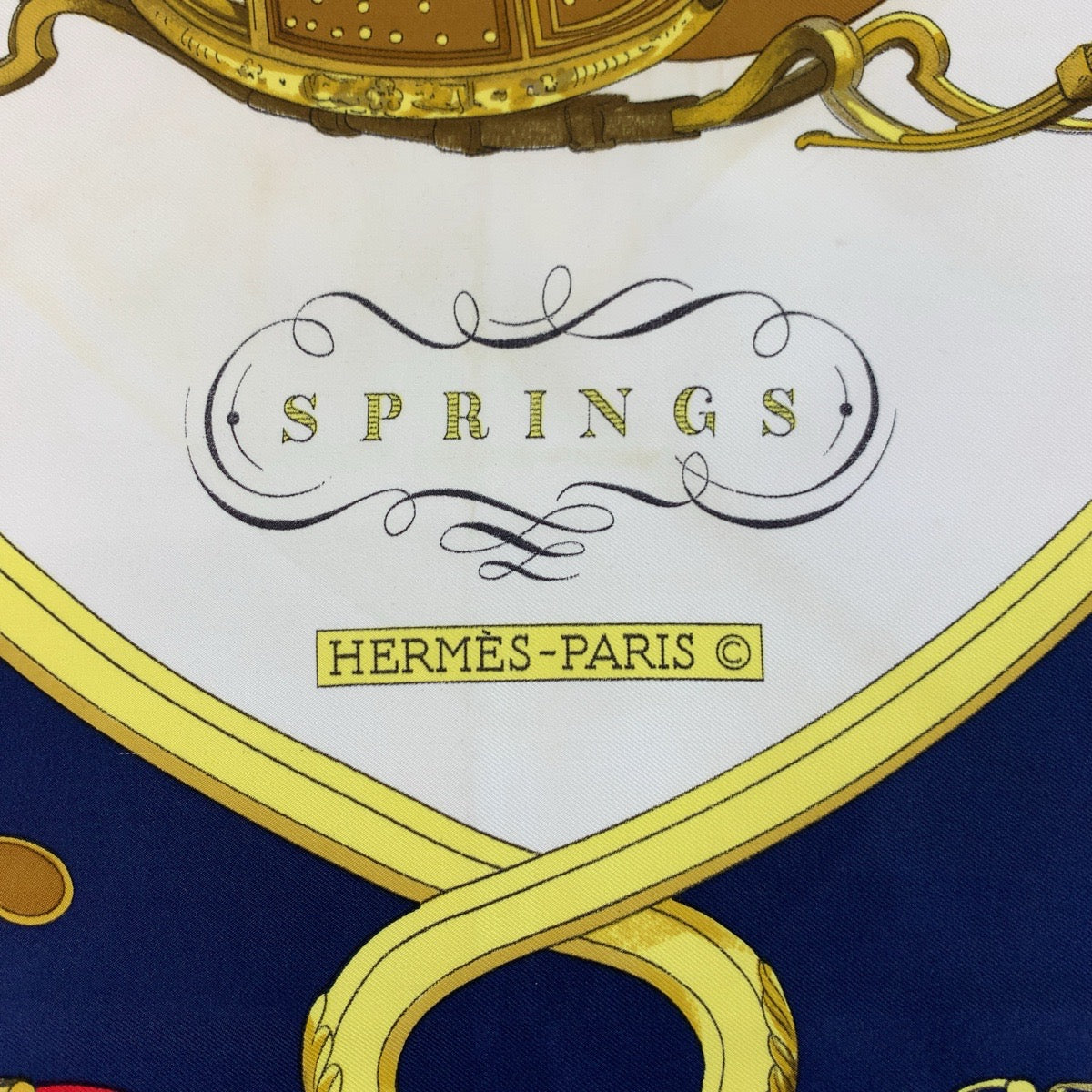 19381
HERMES エルメス SPRINGS カレ90 ネイビー マルチカラー シルク スカーフ 大判スカーフ  レディース AB15
