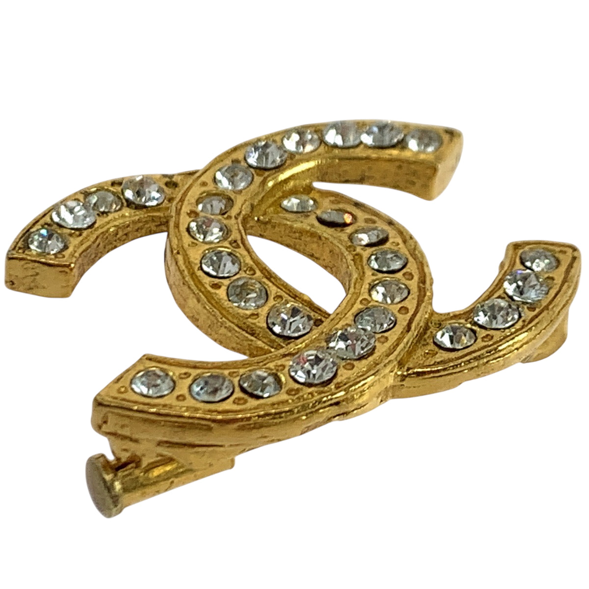 19385
CHANEL シャネル ヴィンテージ ココマーク ラインストーン ゴールド メッキ ブローチ レディース AB55