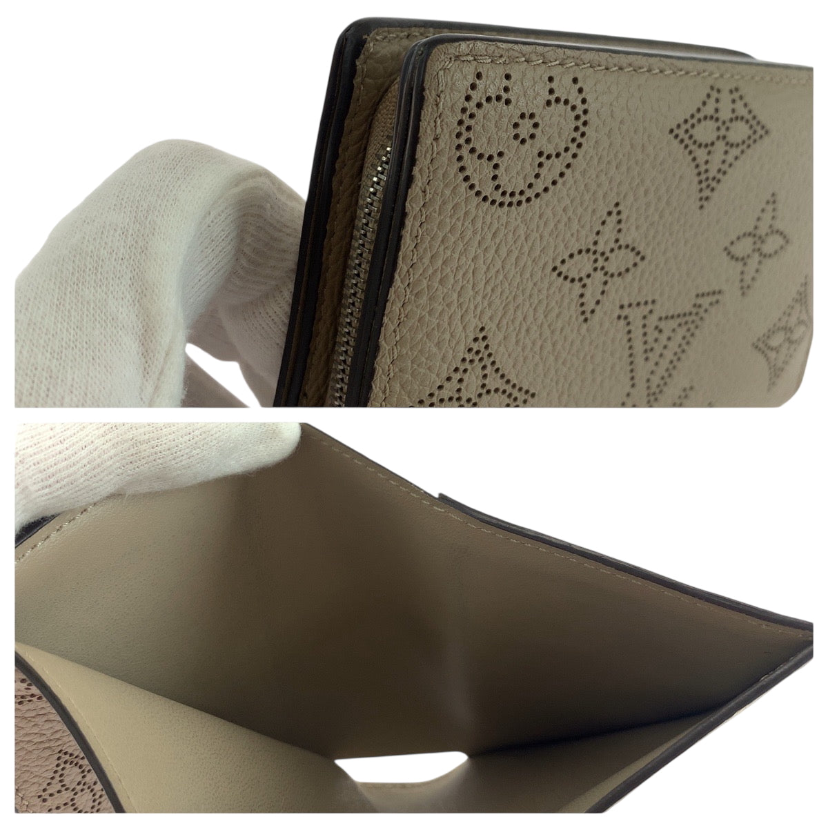 19386
LOUIS VUITTON ルイヴィトン モノグラム マヒナ ポルトフォイユ クレア ガレ ベージュ シルバー金具 レザー M80817 折財布 コンパクトウォレット  レディース ABP50