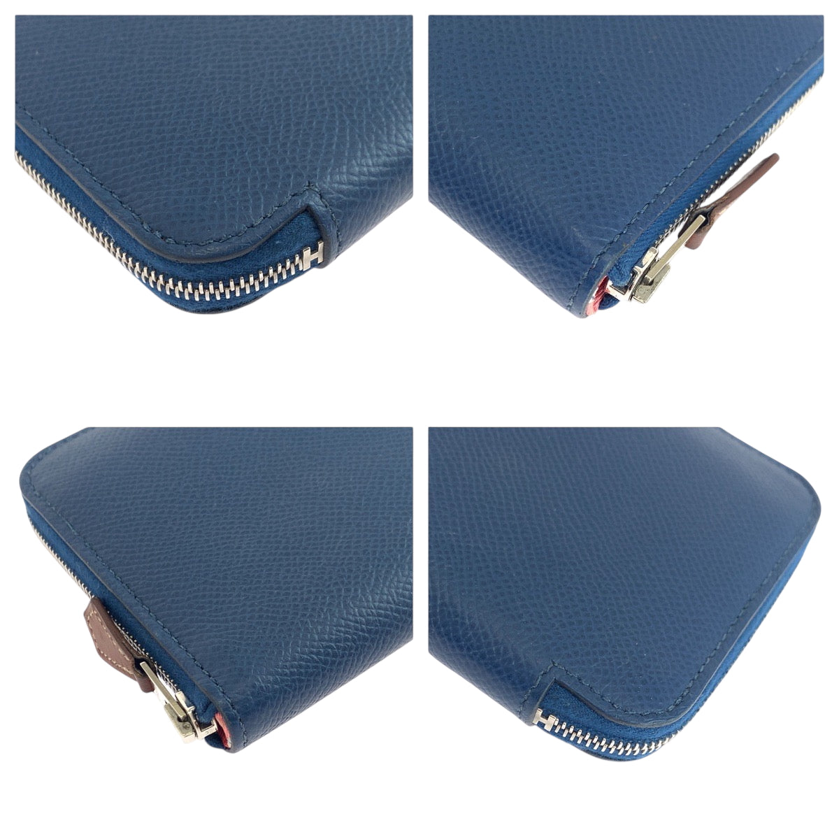 19387
HERMES エルメス アザップコンパクトシルクイン ブルーブライトン シルバー金具 ヴォーエプソン コンパクトウォレット 財布 D刻印  レディース ABP55