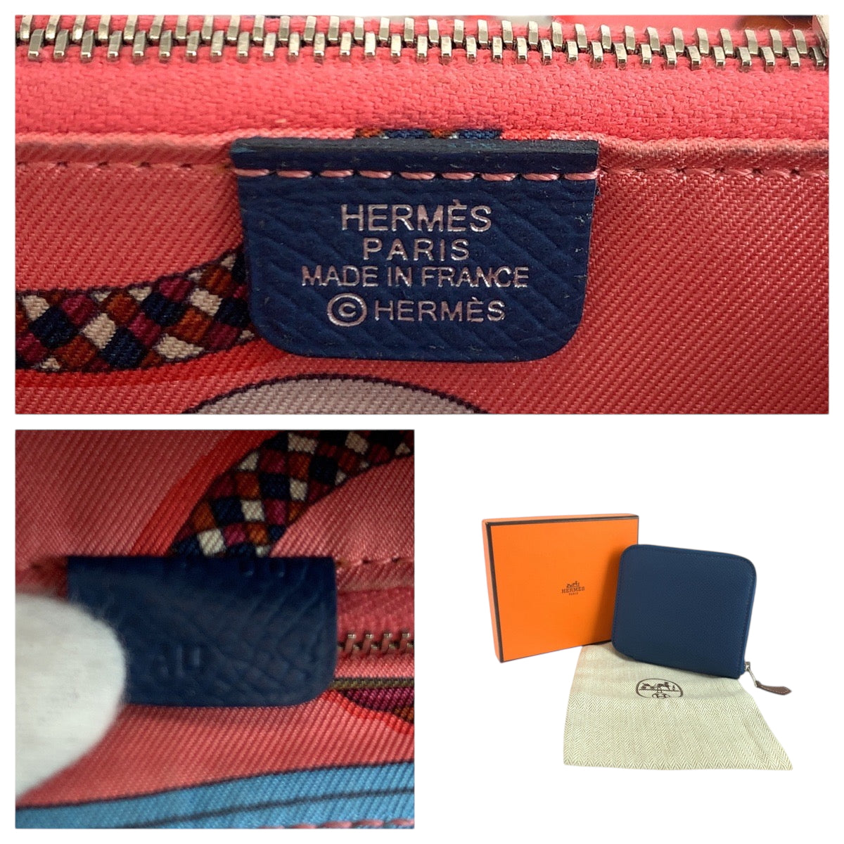 19387
HERMES エルメス アザップコンパクトシルクイン ブルーブライトン シルバー金具 ヴォーエプソン コンパクトウォレット 財布 D刻印  レディース ABP55