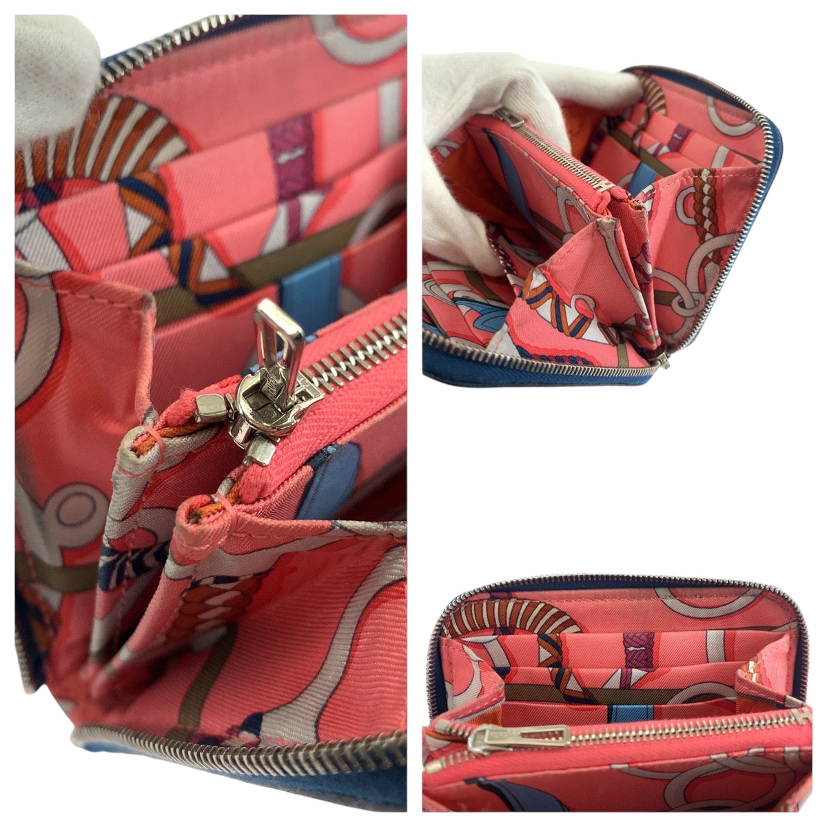 19387
HERMES エルメス アザップコンパクトシルクイン ブルーブライトン シルバー金具 ヴォーエプソン コンパクトウォレット 財布 D刻印  レディース ABP55