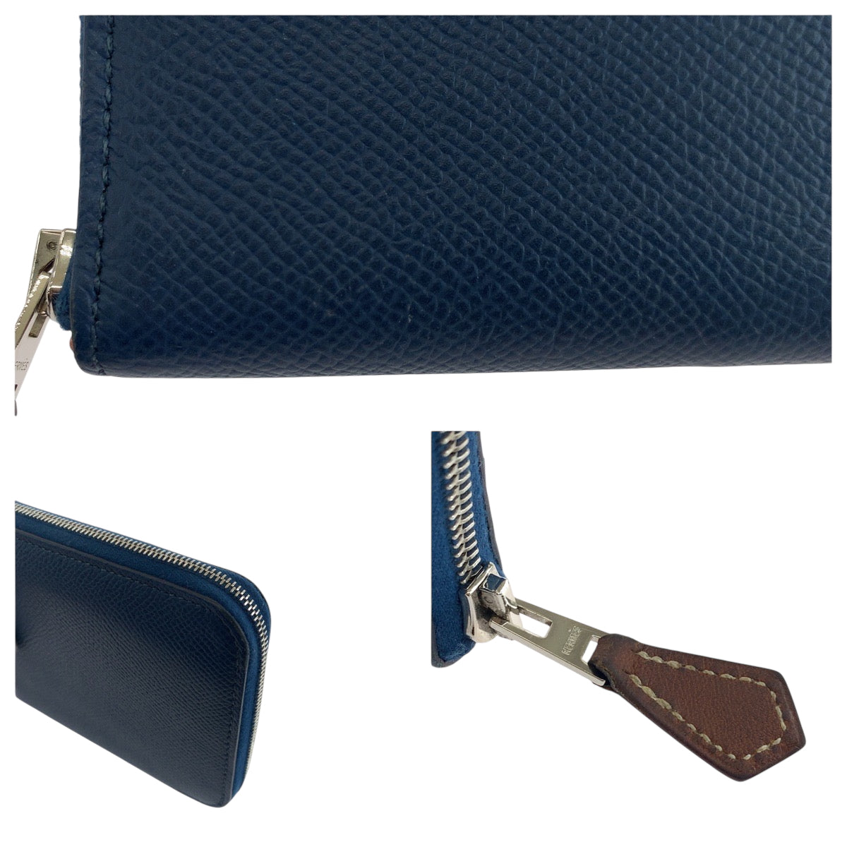 19387
HERMES エルメス アザップコンパクトシルクイン ブルーブライトン シルバー金具 ヴォーエプソン コンパクトウォレット 財布 D刻印  レディース ABP55