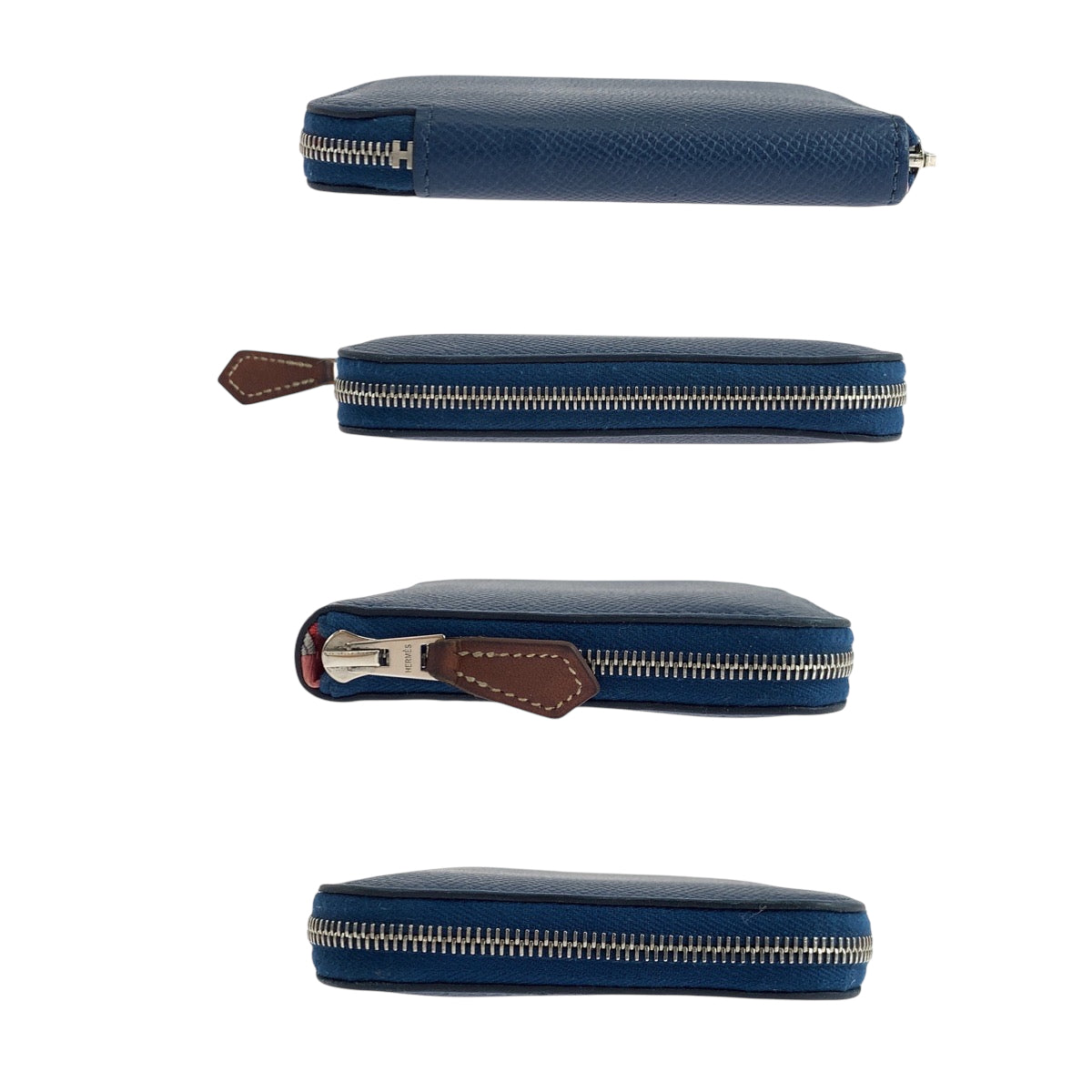19387
HERMES エルメス アザップコンパクトシルクイン ブルーブライトン シルバー金具 ヴォーエプソン コンパクトウォレット 財布 D刻印  レディース ABP55