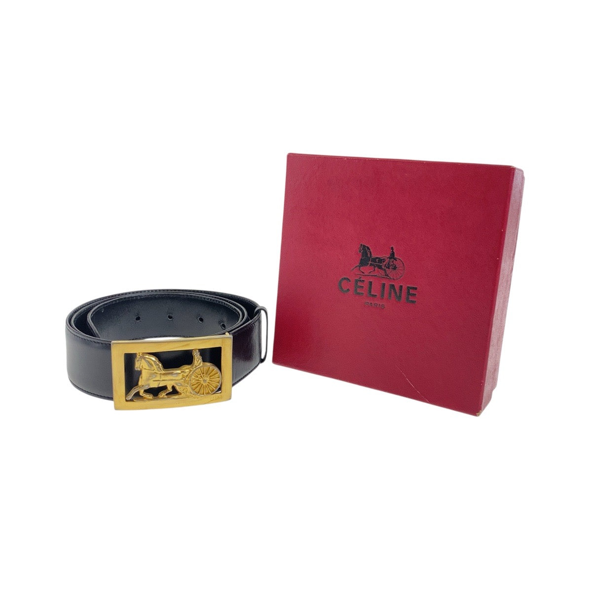 19398
CELINE セリーヌ ヴィンテージ 馬車金具 85cm ブラック 黒 ゴールド金具 レザー ベルト  メンズ AB17