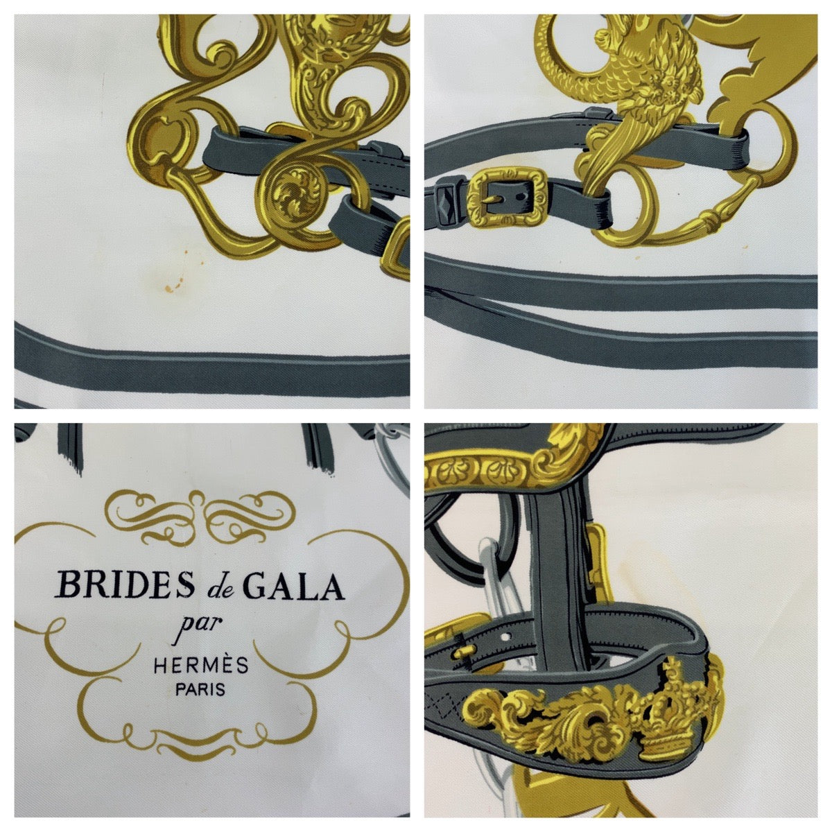 19402
HERMES エルメス BRIDES de GALA カレ90 ブルー アイボリー シルク スカーフ 大判スカーフ レディース AB16
