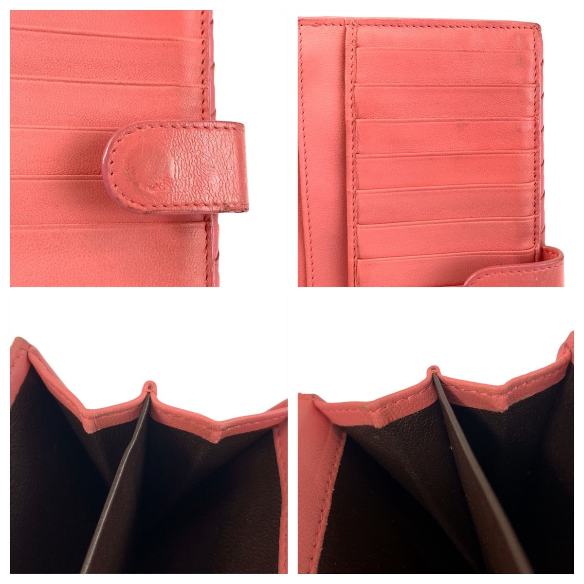 19412
BOTTEGAVENETA ボッテガヴェネタ イントレチャート ピンク ゴールド金具 レザー V0013 6640 長財布 ロングウォレット  レディース AB