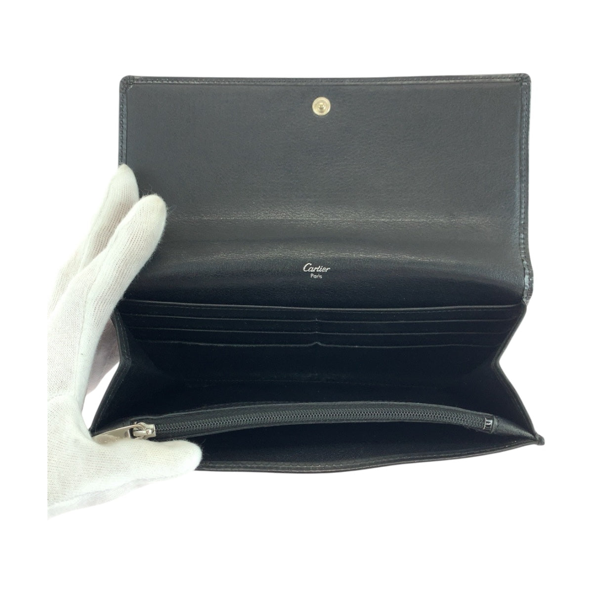 19416
CARTIER カルティエ ハッピーバースデー ブラック 黒 シルバー金具 パテントレザー 長財布 ロングウォレット  レディース AB