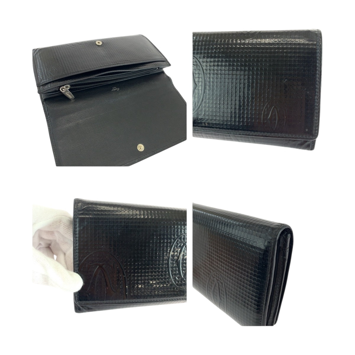 19416
CARTIER カルティエ ハッピーバースデー ブラック 黒 シルバー金具 パテントレザー 長財布 ロングウォレット  レディース AB