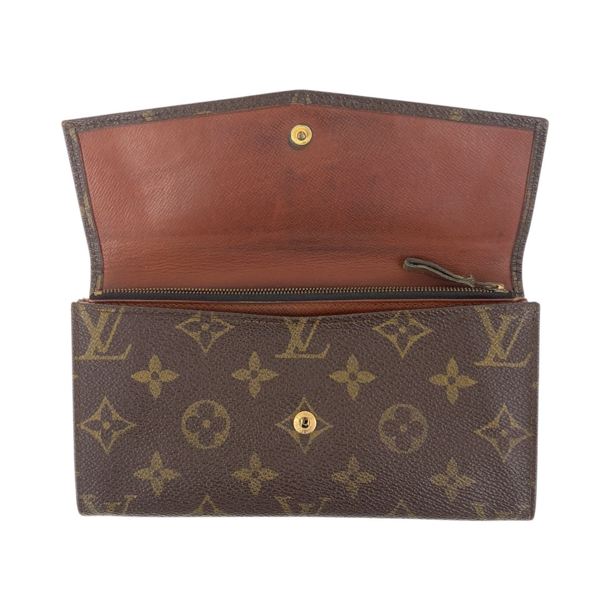 19419
LOUIS VUITTON ルイヴィトン ヴィンテージ モノグラム ポシェット ポルトモネ クレディ ブラウン ゴールド金具 PVC M61724  長財布 ロングウォレット 男女兼用  レディース AB