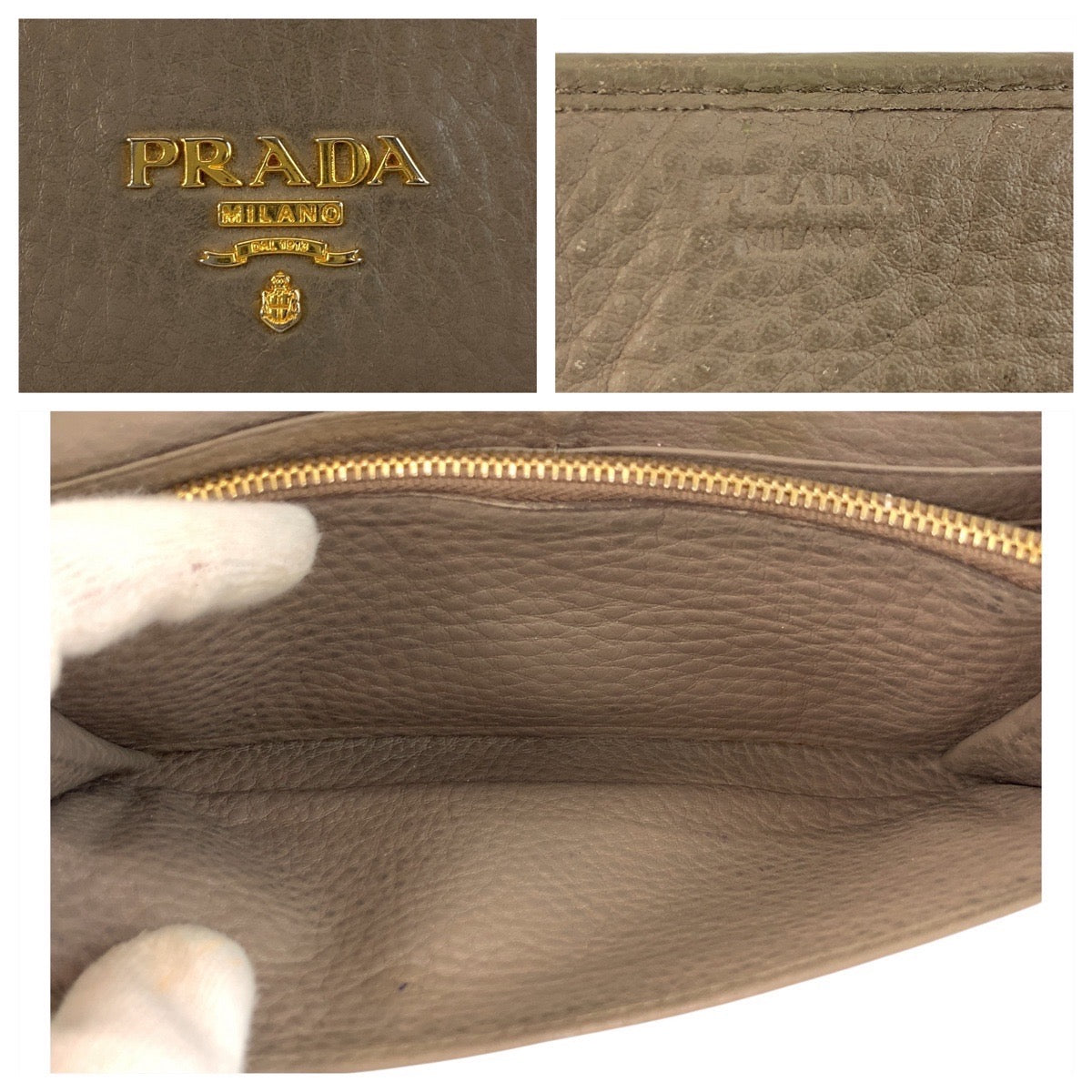 19420
PRADA プラダ ロゴ グレージュ ゴールド金具 レザー 長財布 ロングウォレット  レディース AB
