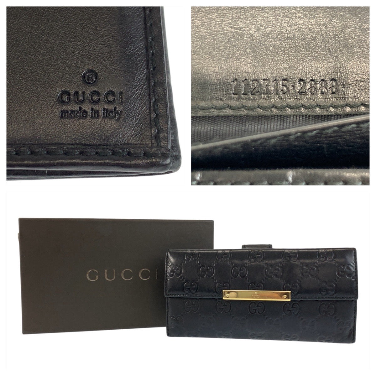 19424
GUCCI グッチ グッチシマ ブラック 黒 ゴールド金具 レザー 112715 長財布 ロングウォレット  レディース AB