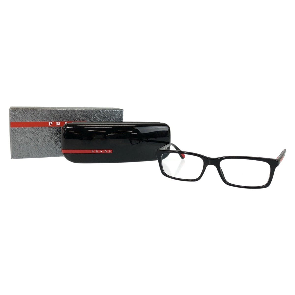 19434
PRADA プラダ リネアロッサ ブラック 黒 レッド プラスチック VPS 02C 55▫︎17 1AB-101 140 メガネ メガネフレーム 男女兼用  メンズ ABP9
