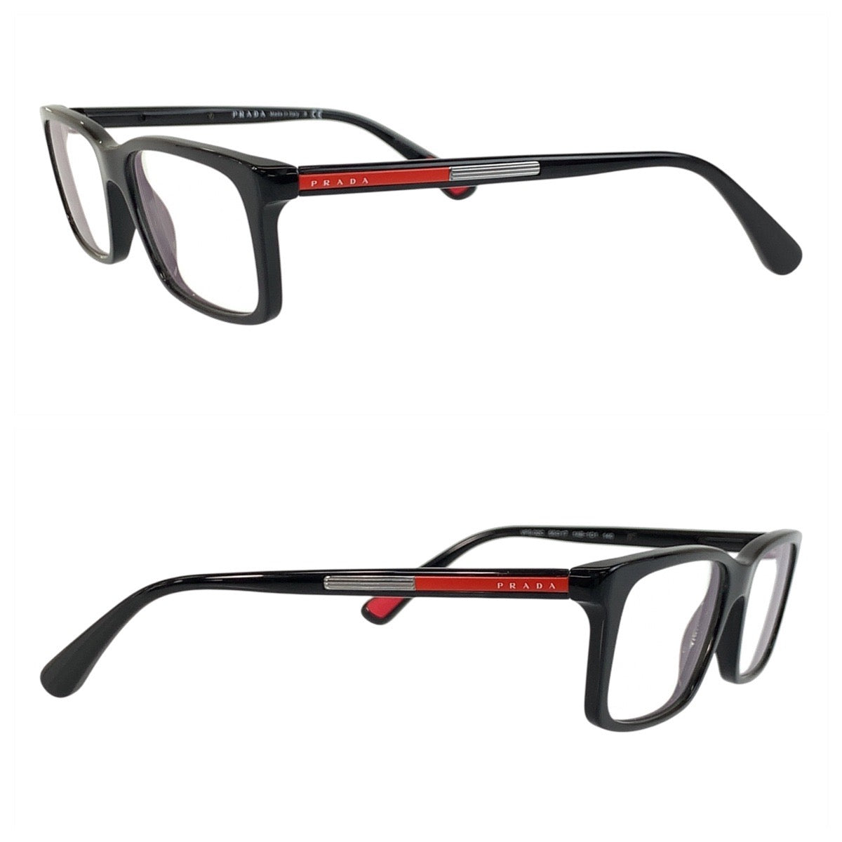 19434
PRADA プラダ リネアロッサ ブラック 黒 レッド プラスチック VPS 02C 55▫︎17 1AB-101 140 メガネ メガネフレーム 男女兼用  メンズ ABP9