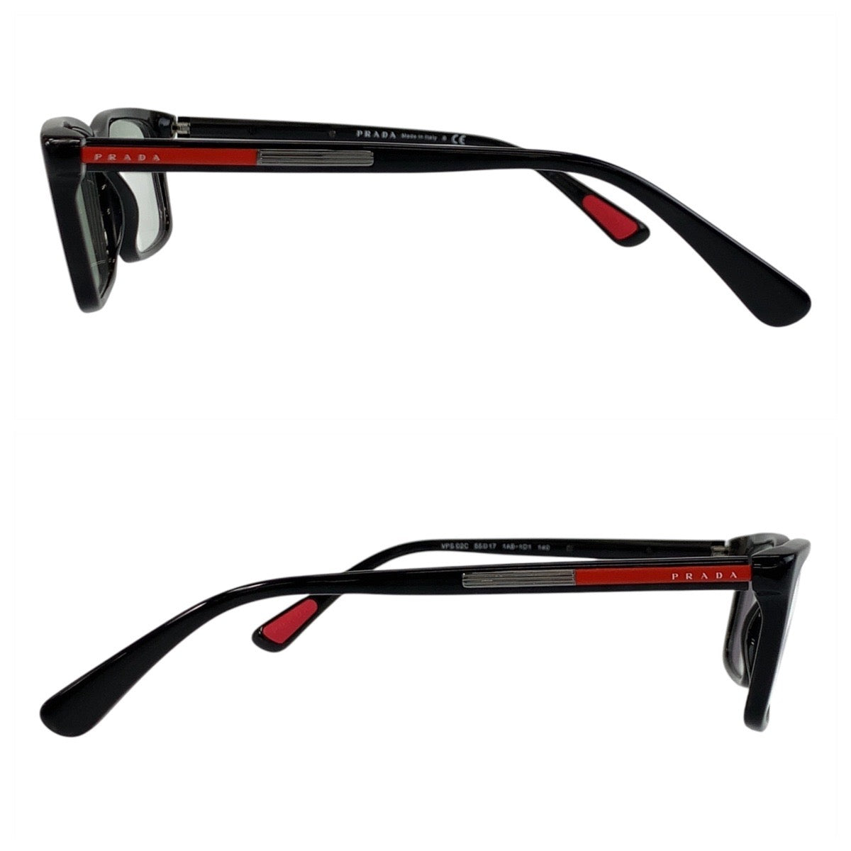 19434
PRADA プラダ リネアロッサ ブラック 黒 レッド プラスチック VPS 02C 55▫︎17 1AB-101 140 メガネ メガネフレーム 男女兼用  メンズ ABP9