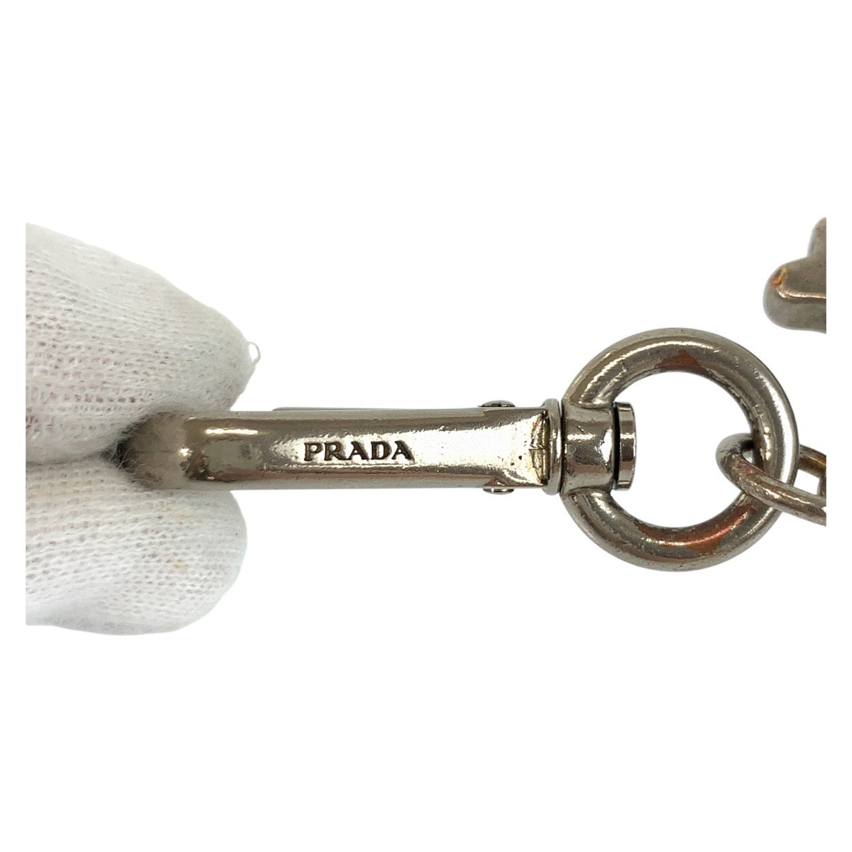 19468
PRADA プラダ スカル シルバー ブラック メタル キーホルダー  メンズ AB5
