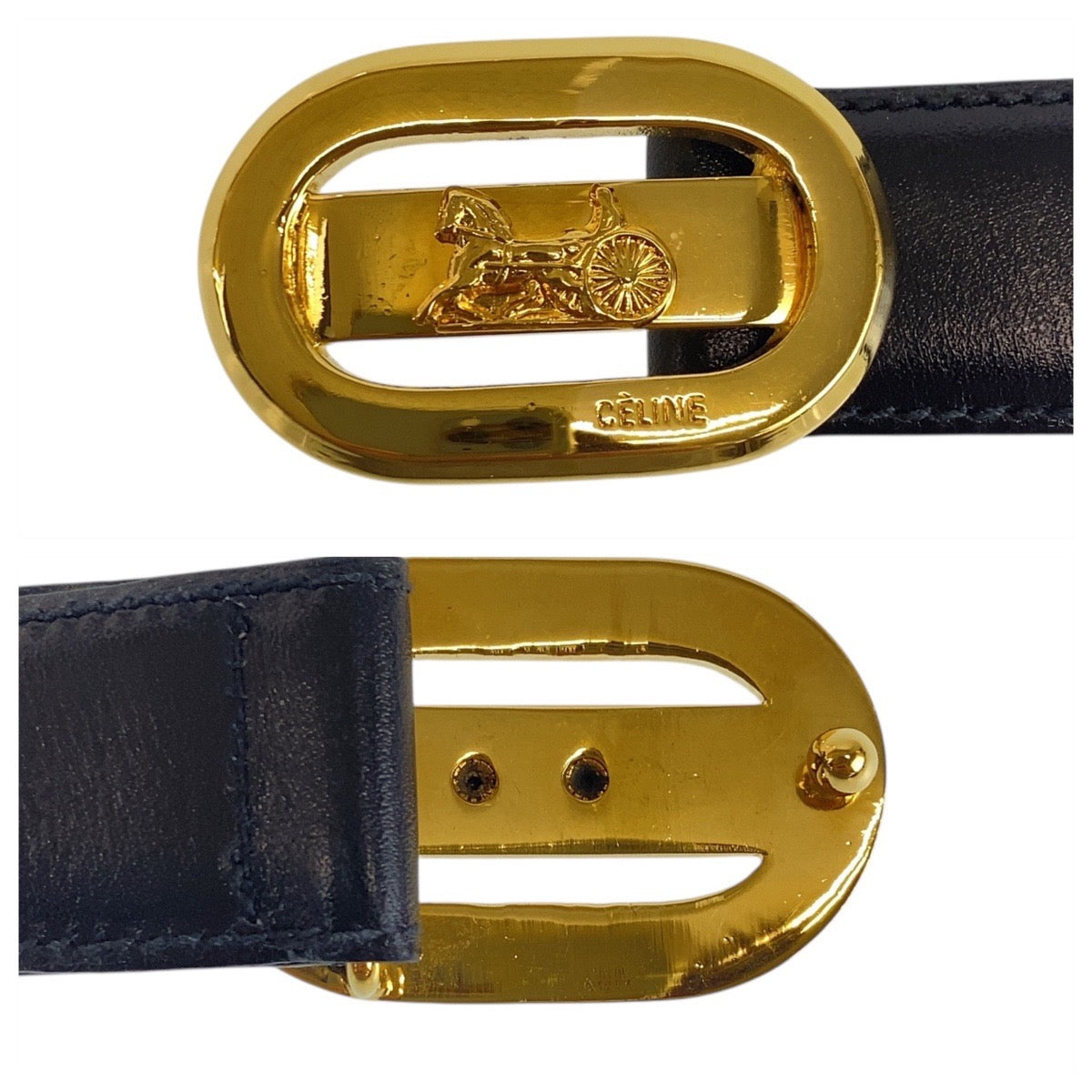 19470
CELINE セリーヌ ヴィンテージ 馬車金具 65cm ブラック 黒 ゴールド金具 レザー ベルト  レディース ABP16