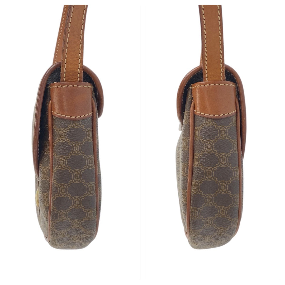 19478
CELINE セリーヌ ヴィンテージ マカダム ブラウン ゴールド金具 PVC / レザー M06 ショルダーバッグ ポシェット レディース ABP34