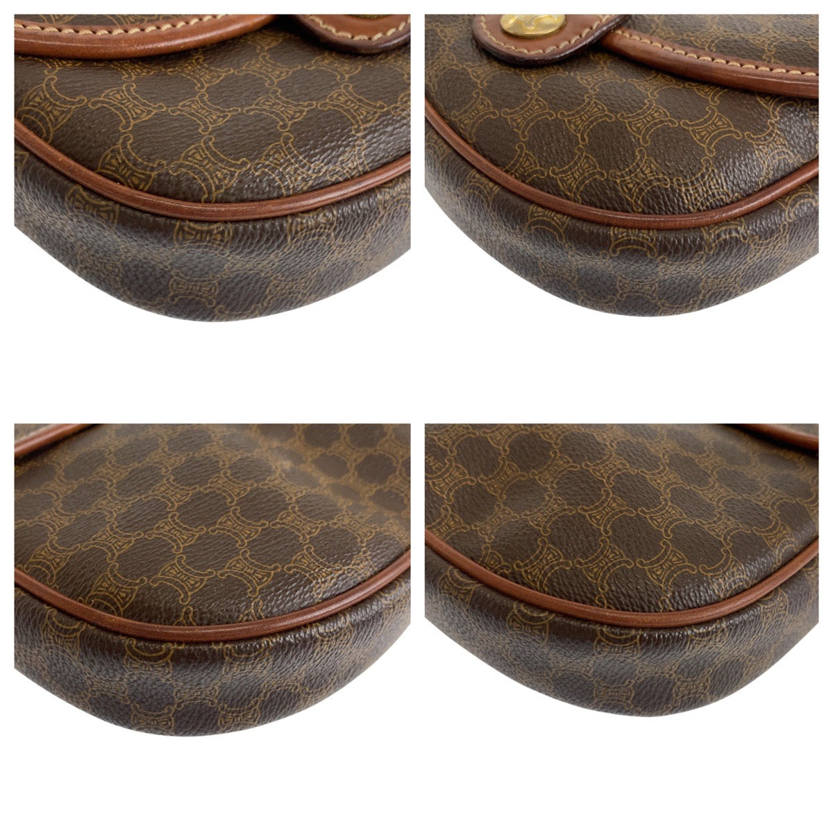 19478
CELINE セリーヌ ヴィンテージ マカダム ブラウン ゴールド金具 PVC / レザー M06 ショルダーバッグ ポシェット レディース ABP34