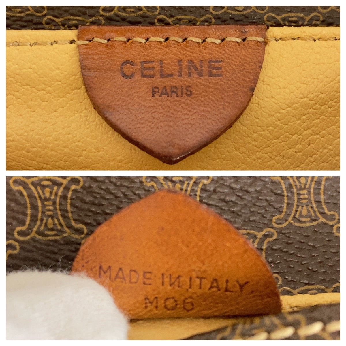 19478
CELINE セリーヌ ヴィンテージ マカダム ブラウン ゴールド金具 PVC / レザー M06 ショルダーバッグ ポシェット レディース ABP34