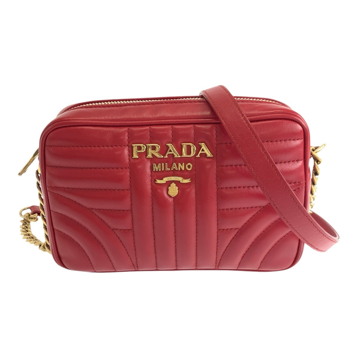 19480
PRADA プラダ ダイアグラム ロゴ レッド ゴールド金具 レザー 1BH084 ショルダーバッグ ポシェット  レディース A89