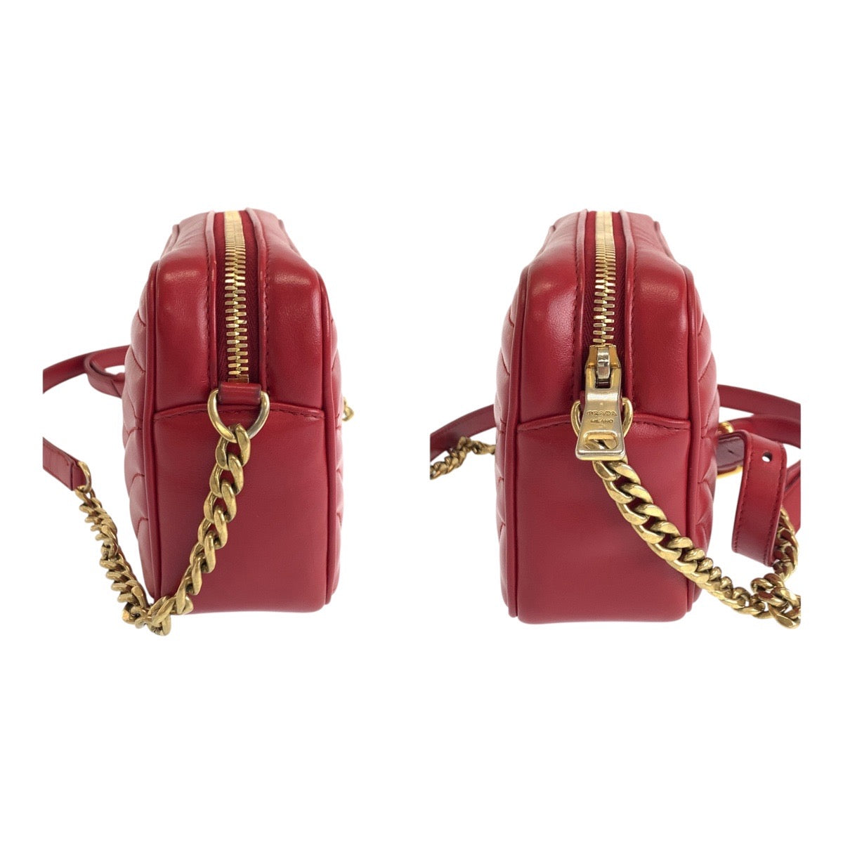19480
PRADA プラダ ダイアグラム ロゴ レッド ゴールド金具 レザー 1BH084 ショルダーバッグ ポシェット  レディース A89