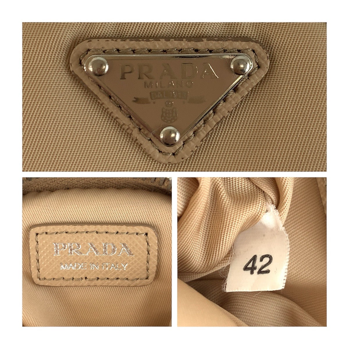 19482
PRADA プラダ テスート 三角ロゴプレート 男女兼用 ベージュ シルバー金具 ナイロン / ゴム 携帯・スマホアクセサリー スマホケース iPhoneケース スマートフォンホルダー レディース AB41