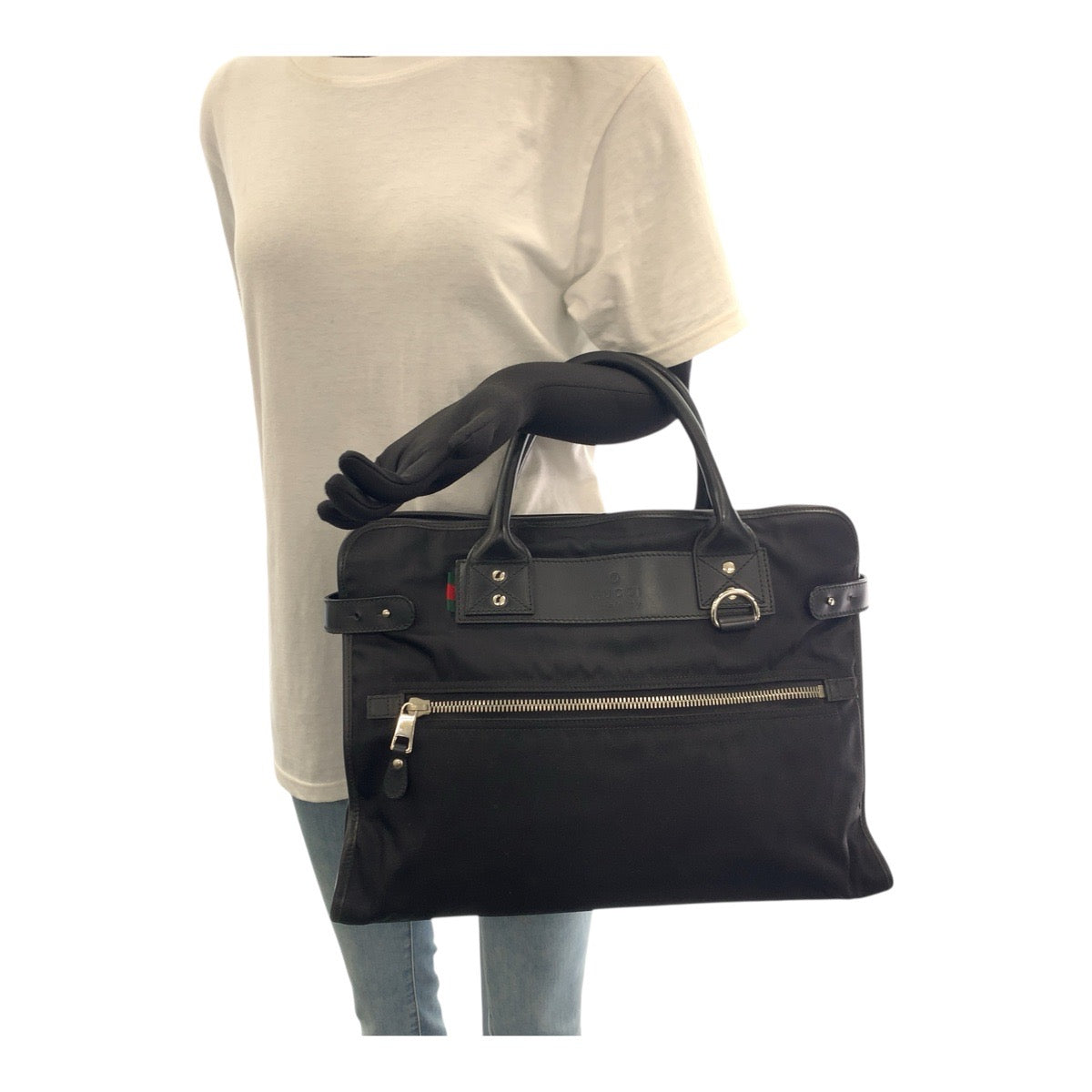 19483
GUCCI グッチ シェリーライン ブラック 黒 シルバー金具 ナイロン 246410 ビジネスバッグ ハンドバッグ メンズ ABP45