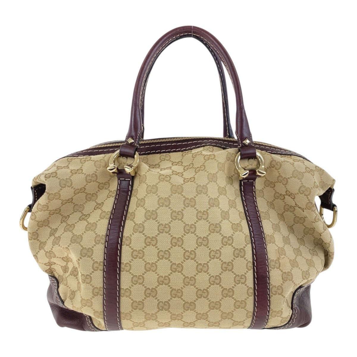 19485
GUCCI グッチ ベージュ ブラウン ゴールド金具 GGキャンバス / レザー 189892 ハンドバッグ ミニボストン レディース A50