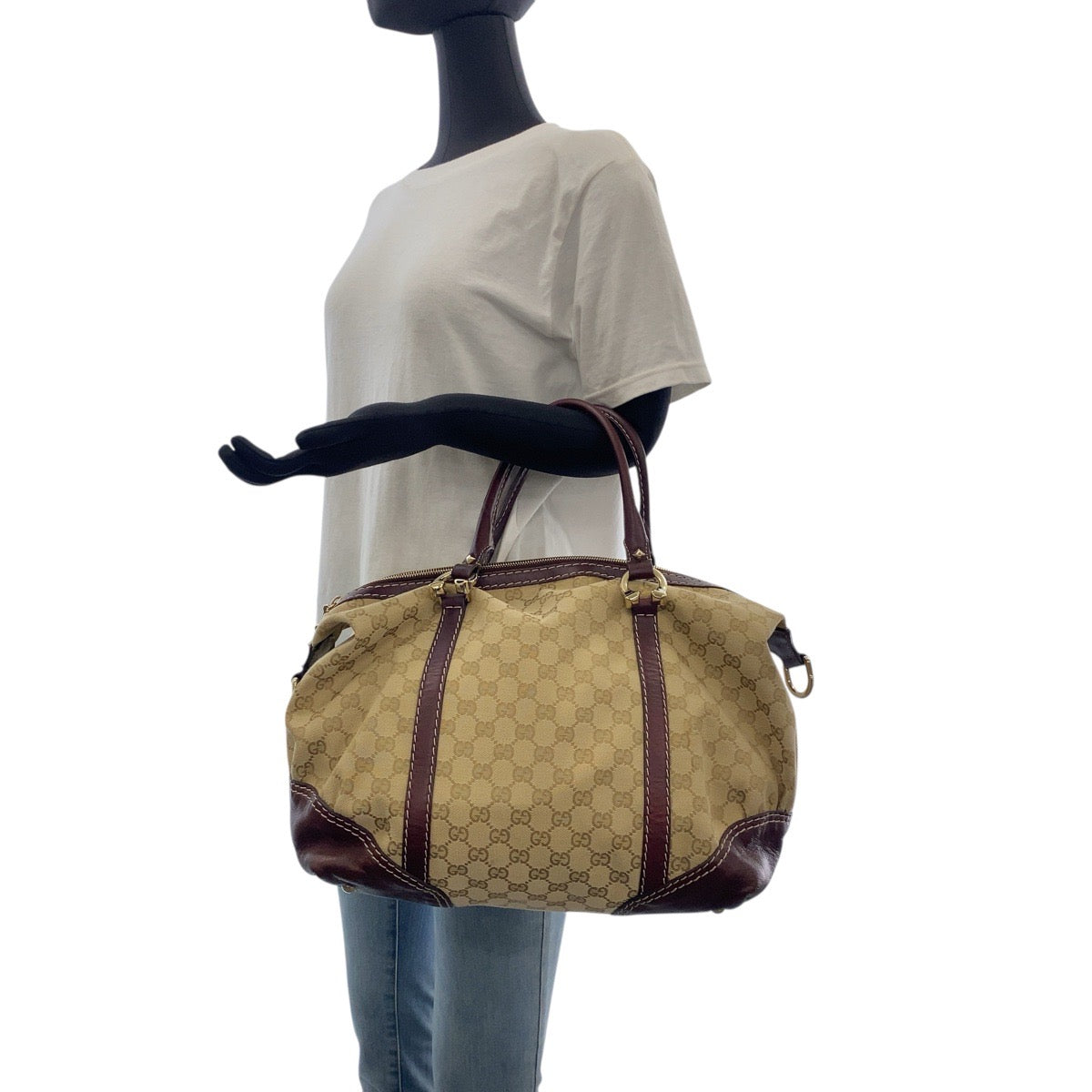 19485
GUCCI グッチ ベージュ ブラウン ゴールド金具 GGキャンバス / レザー 189892 ハンドバッグ ミニボストン レディース A50