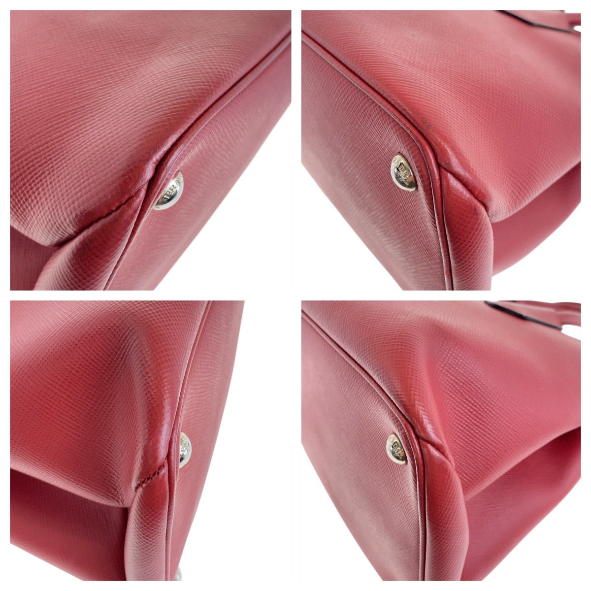 19486
PRADA プラダ サフィアーノ 三角ロゴプレート レッド シルバー金具 レザー トートバッグ ハンドバッグ  レディース A75