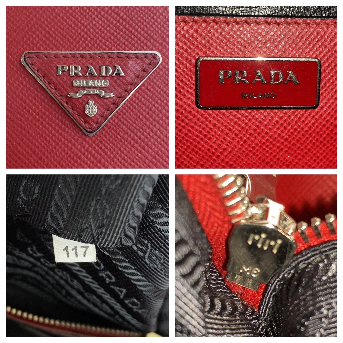 19486
PRADA プラダ サフィアーノ 三角ロゴプレート レッド シルバー金具 レザー トートバッグ ハンドバッグ  レディース A75