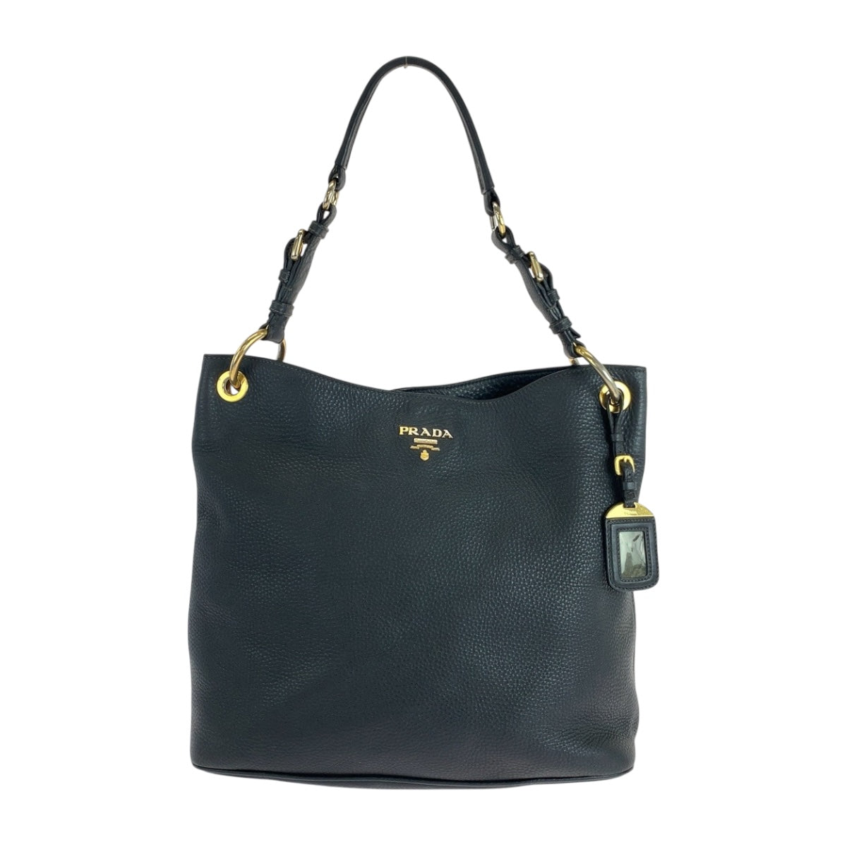 19487
PRADA プラダ ヴィッテロダイノ ロゴ ブラック 黒 ゴールド金具 レザー ホーボー ショルダーバッグ 肩掛け  レディース ABP64