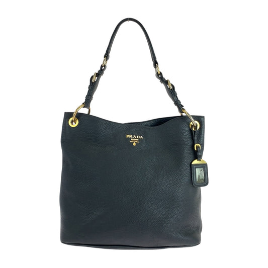 19487
PRADA プラダ ヴィッテロダイノ ロゴ ブラック 黒 ゴールド金具 レザー ホーボー ショルダーバッグ 肩掛け  レディース ABP64