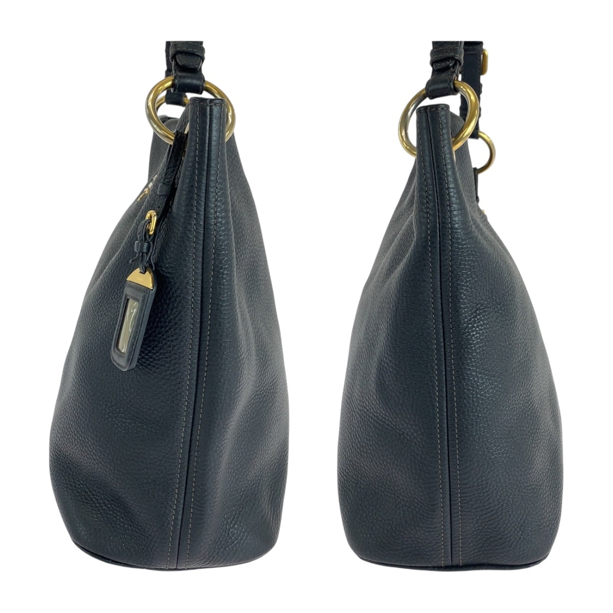 19487
PRADA プラダ ヴィッテロダイノ ロゴ ブラック 黒 ゴールド金具 レザー ホーボー ショルダーバッグ 肩掛け  レディース ABP64