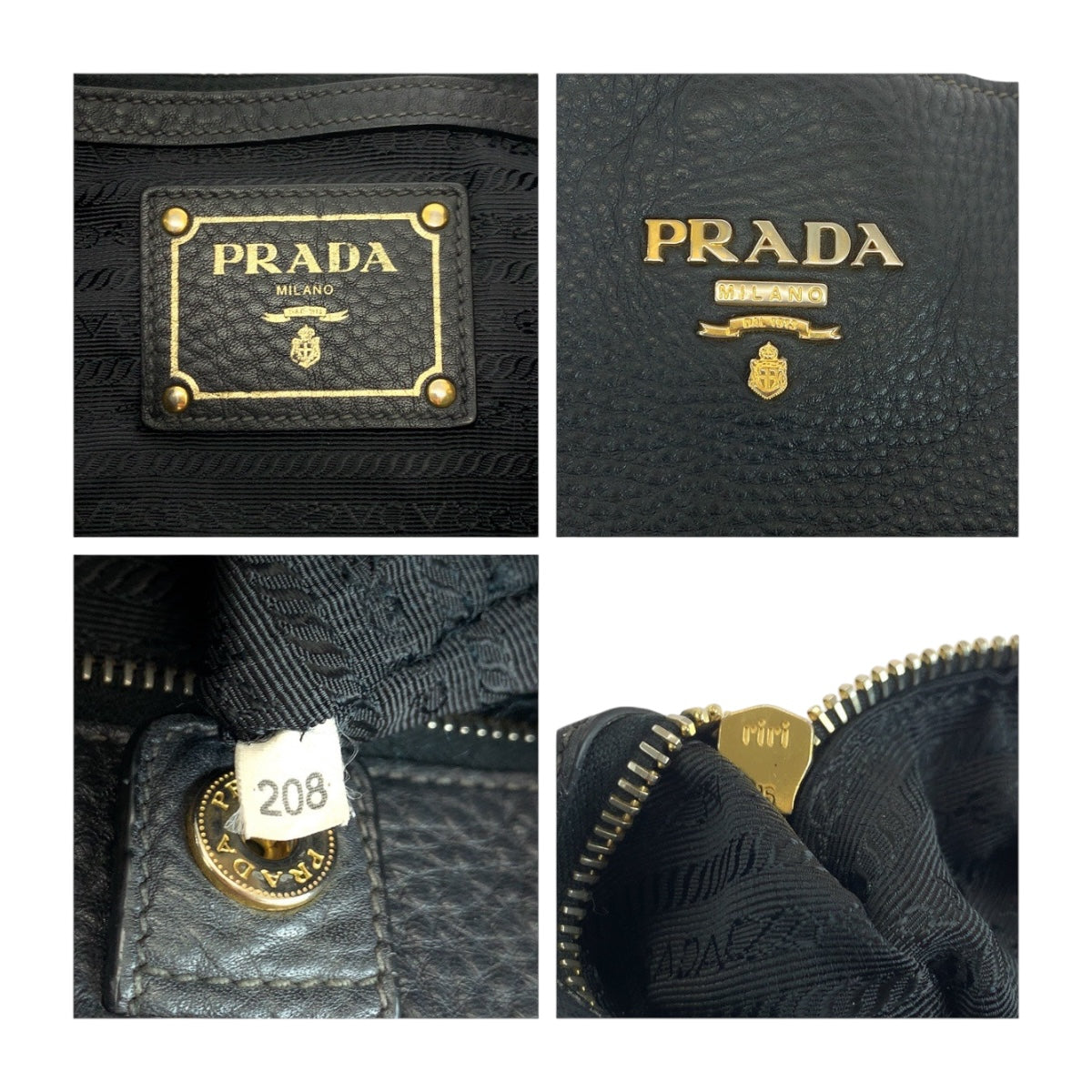 19487
PRADA プラダ ヴィッテロダイノ ロゴ ブラック 黒 ゴールド金具 レザー ホーボー ショルダーバッグ 肩掛け  レディース ABP64