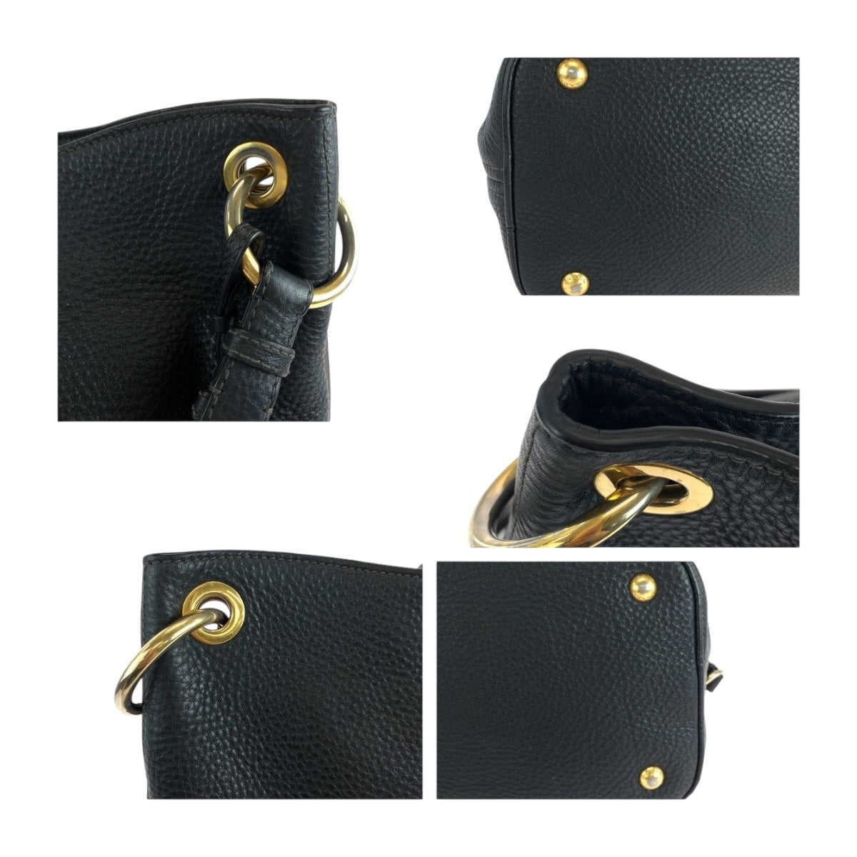 19487
PRADA プラダ ヴィッテロダイノ ロゴ ブラック 黒 ゴールド金具 レザー ホーボー ショルダーバッグ 肩掛け  レディース ABP64