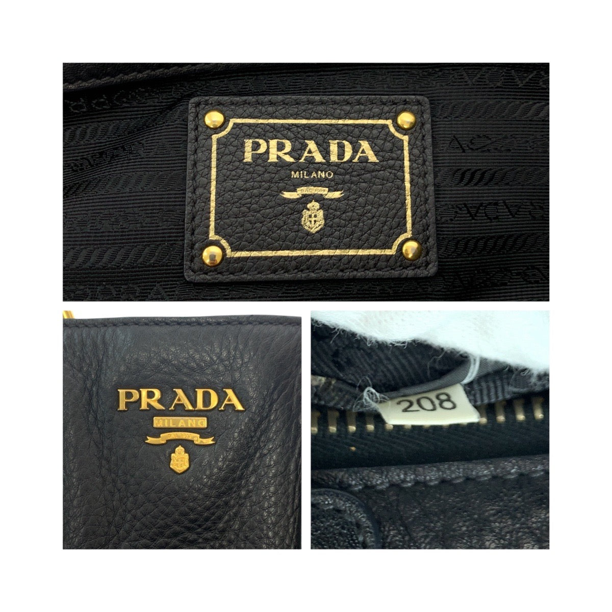19488
PRADA プラダ ヴィッテロダイノ ブラック 黒 ゴールド金具 レザー 208 トートバッグ ショルダーバッグ レディース A69